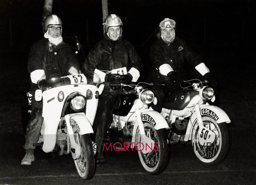 NNC-Odd1 
 1962 Exeter Trial start - Brian Potter (52) Ariel Leader, Allan Robinson (51) Ariel Arrow, Peter Arnold (50) Ariel Arrow 
 Keywords: Mortons Archive, Mortons Media Group Ltd, Nick Nicholls