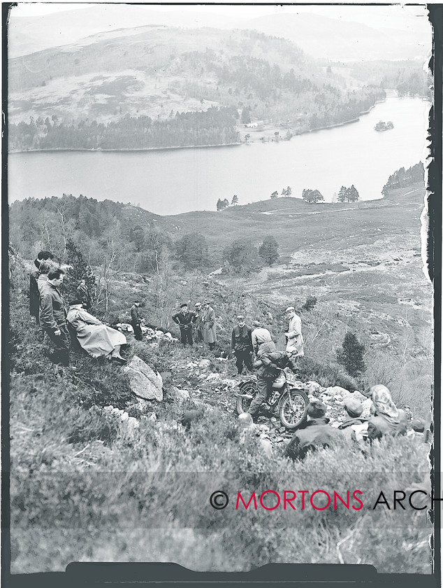 Scot 6 day 56  012 
 Scottish Six Day Trial 1956 - Olga keeps moving here with plenty of strenuous effort 
 Keywords: Classic Issues - Feet up in the 50s, Glass plate, Mortons Archive, Mortons Media Group, Off road