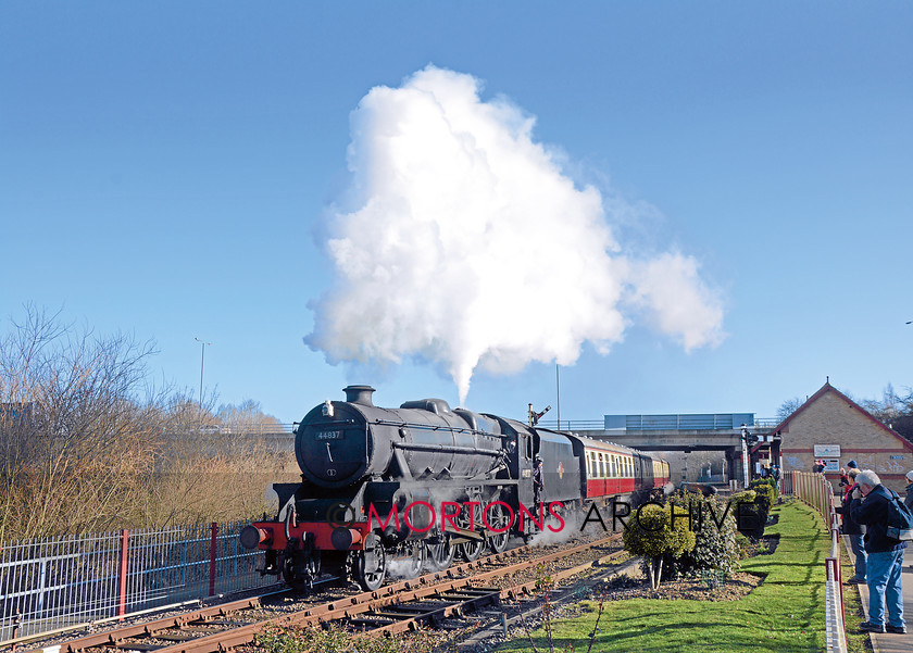 000 44837 Orton Mere 
 LMS ‘Black Five’ 4-6-0 No. 45337 running as No. 44837 departs from Orton Mere.