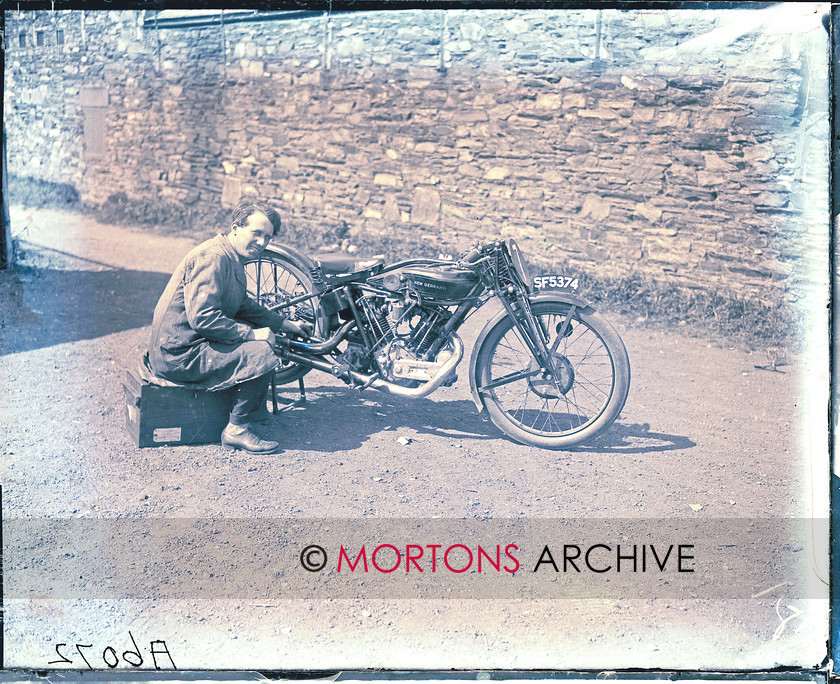 051 SFTP 1926 Senior TT 01 
 The 1926 Senior TT - Jock Porter has a tinker with his v-twin New Gerrard 
 Keywords: 2015, Glass plate, Isle of Man, Mortons Archive, Mortons Media Group Ltd, Senior, September, Straight from the plate, The Classic MotorCycle, TT