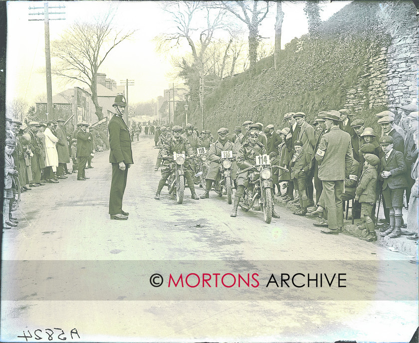 sraight to plate 5824 
 1926 London to Lands End 8th April - P & Ms to the fore; EF Chidley (114) leads like mounted GW Copeland (115) and EJ Kehoe (116, obscured). Behind is 118, B Holt (Sunbeam). 
 Keywords: Apr 11, Mortons Archive, Mortons Media Group, Straight from the plate, The Classic MotorCycle