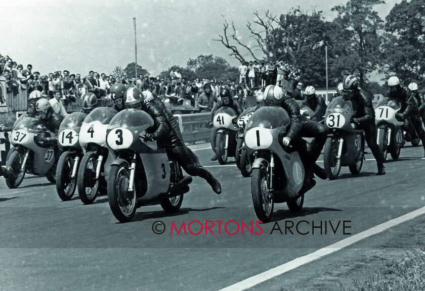 Agostini-021 
 From the Nick Nicholls Collection - Mallory Park Post TT 350 Race start:
No. 37 Colin G Dixon 350 Norton
No. 14 Peter Williams 350 Arter AJS
No. 4 John Cooper 348 Norton
No. 3 Giacomo Agostini 350 MV
No. 1 Mike Hailwood
No. 41 Graham Sharp 350 Norton
No. 31 Rex Butcher 
No. 71 Malcolm Uphill