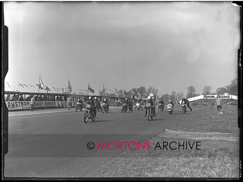 WD599535@TCM FT PLATE 01 
 Start of the first race of the day, John Hogan (MV, 29) leaps into the lead. 
 Keywords: 1956 Oulton Park, 2010, Mortons Archive, Mortons Media Group, November, Straight from the plate, The Classic MotorCycle