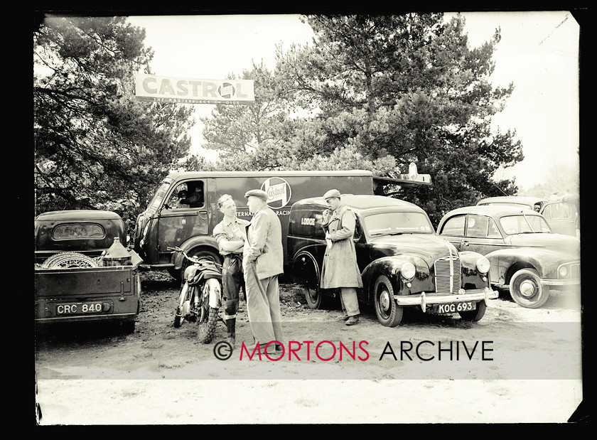 062 SFTP 03 
 Sunbeam point-to-point, April 1953 - Typical 1950s scrambleing paddock complete with Castrol van in the background. 
 Keywords: 2013, Glass plate, Mortons Archive, Mortons Media Group, October, Point to point, Straight from the plate, Sunbeam, The Classic MotorCycle