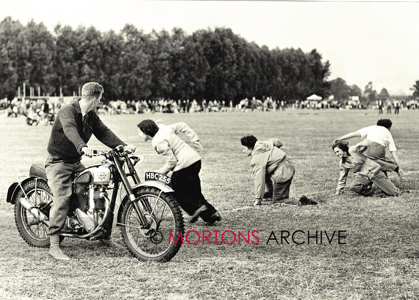 062 SFTP 08 
 The obstacle race. Pillion passengers had to burst a balloon by sitting on it... 
 Keywords: Mar 11, Mortons Archive, Mortons Media Group, Straight from the plate, The 1951 National ACU Rally, The Classic MotorCycle