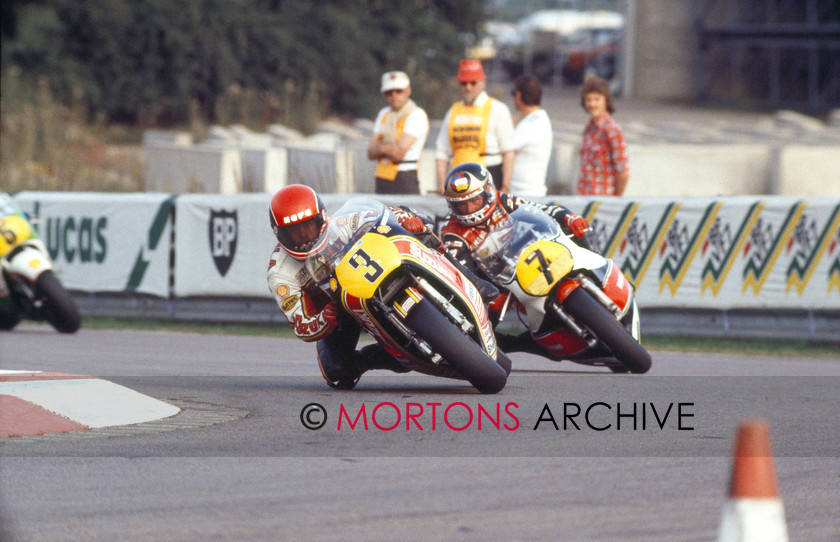 NNC 14 02 12 030 
 NNC 14 02 12 030 - No. 3 Randy Mamola - 500cc Suzuki, No. 7 Barry Sheene - 500cc Yamaha 
 Keywords: 1981, 50th Aniversary Race, Donington Park, Event, Mortons Archive, Mortons Media Group, Nick Nicholls