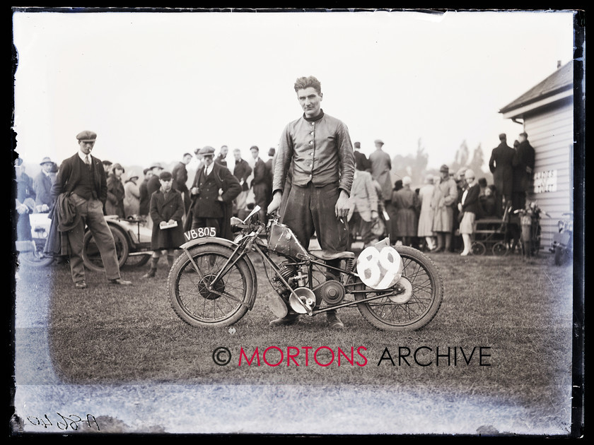 062 SFTP 002 
 Crystal Palace road races, September 1927 - P J Twitchett poses with his unusually constructed 'Gasoline Hare,' powered by a 247cc Villiers engine. 
 Keywords: 1927, Crystal Palace, Glass plate, Mortons Archive, Mortons Media Group, Straight from the plate