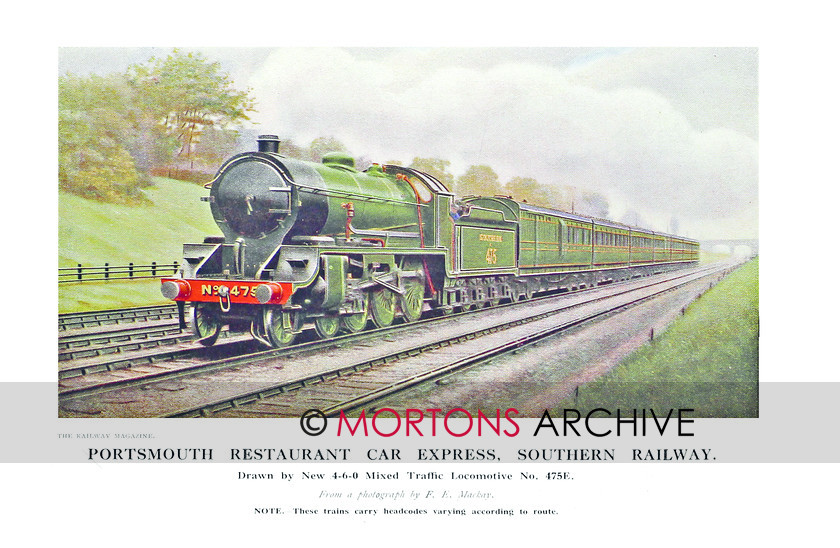 SUP - 1924 Sept 4-6-0 SR Express Loco 475E 
 Portsmouth restutanat car express drawn by 4-6-0 No. 475 
 Keywords: Big Four Locomotives, Mortons Archive, Mortons Media Group Ltd, Supplement, The Railway Magazine