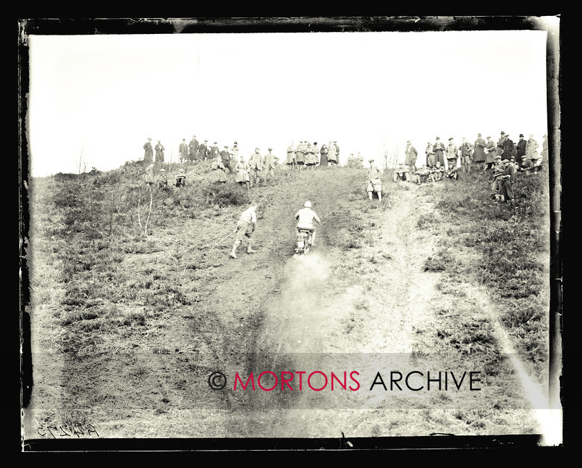 047 SFTP 06 
 The Southern Scott Scramble, March 1925 - The steepness of the hill christened 'Wild and Woolly' is well illustrated in this picture of an early competitor making an ascent. 
 Keywords: 2014, February, Glass Plates, Mortons Archive, Mortons Media Group Ltd, Straight from the plate, The Classic MotorCycle